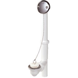 Item 444448, Bath drain with chain and stopper. 1-1/2" O.D. white plastic body.
