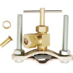 Item 456054, Easy-to-install brass valve with plated steel clamps. For 3/8" to 1" O.D.
