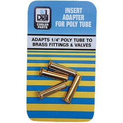 Item 462118, Adapts poly tube to brass fittings using 1/4" CC/sleeve. 4 per card.