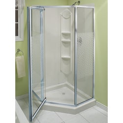 Item 464880, Textured ABS base, 3-piece polystyrene wall system, 3 shelves and 1 towel 