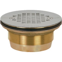 Item 480800, No-caulk cast brass shower drain with snap in stainless steel strainer.