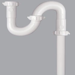 Item 495085, Replacement S-trap for bathroom lavatory drains. White.