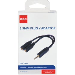 Item 500186, Stereo Y-adapter. Converts single 3.5mm mini-plug to two 3.5mm mini-plugs.