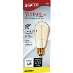 Item 500910, ST19, decorative, vintage inspired light bulb with medium base.
