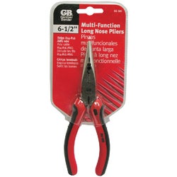 Item 501156, Multi-function long nose pliers. Serrated jaws for gripping and stripping.