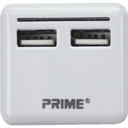 Item 501929, Compact 3.4 amp USB (universal serial bus) charger with folding plug.