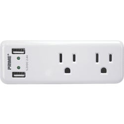 Item 501933, 2-outlet wall tap with 2-port USB (universal serial bus) charger.