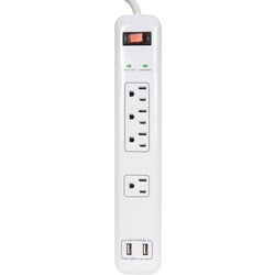 Item 501937, 4-outlet surge protector strip with 2-port USB (universal serial bus) 