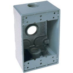 Item 502472, Single gang box with lugs, 2 inches deep with 3 outlets, 3/4-inch NPT (