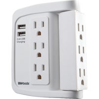 41424 Woods 2-USB/6-Outlet Swivel Surge Tap