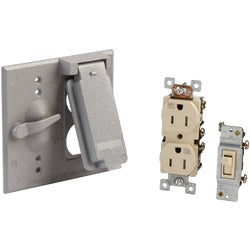 Item 502732, Durable die-cast construction, weatherproof switch and outlet cover.