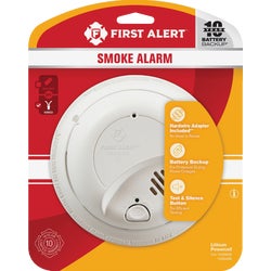Item 502792, Hardwired smoke alarm featuring 10-year battery backup.
