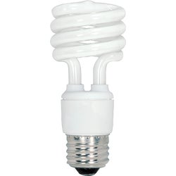 Item 510263, Mini spiral T2 medium base CFL (compact fluorescent) light bulb.