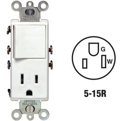 Item 512826, Single pole switch and a 2-pole, 3-wire grounded outlet in a single gang 