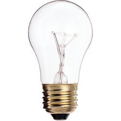 Item 514470, A15 incandescent appliance light bulb with medium base.