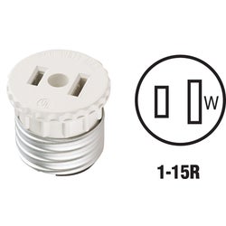 Item 515213, Converts any medium base lamp socket into a non-polarized, 2-prong outlet.