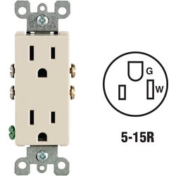 Item 515918, Decora duplex outlet, side wire and Quickwire push-in wiring options.