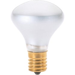 Item 521949, R14 incandescent floodlight light bulb with intermediate brass base.