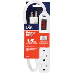 Item 523160, Grounded 4-outlet, durable plastic power strip.