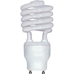 Item 525658, Mini spiral GU24 base CFL (compact fluorescent) light bulb.