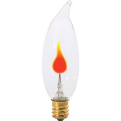 Item 526666, CA8, candelabra base, flicker flame, decorative incandescent light bulb.
