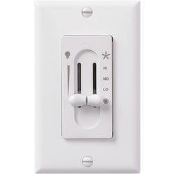 Item 531626, Wall mounted dual slide control provides 3 fan speeds and full range light 