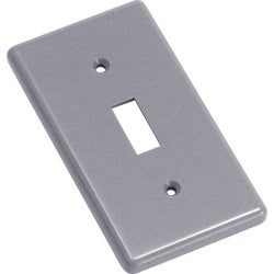 Item 531871, Gray PVC toggle switch handy box cover. 2-5/16 In. W. x 4-1/4 In. H.