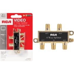 Item 532515, Our 4-way video signal splitter splits a coaxial video signal from cable TV