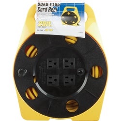 Item 534137, Portable, hand wind plug reel with 4 grounded polarized outlets, and built-