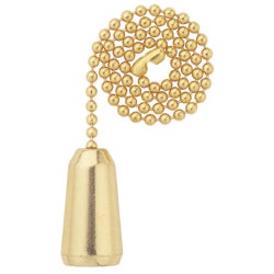 Item 539694, Polished brass bead 12-inch pull chain with brass ornament.