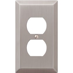 Item 556807, Stamped steel duplex outlet wall plate. Contemporary styling.