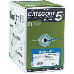 Item 558370, 24-gauge, 4-pair Cat5E CM cable. Blue 1000-foot pull-out box.