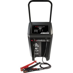 Item 577162, Wheeled charger for 12V batteries provide roll-around convenience and 
