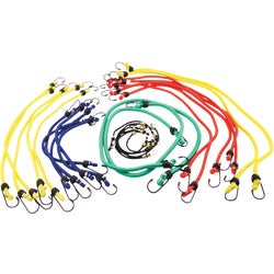 Item 578841, Bright colored nylon covered bungee assortment with vinyl-coated hardened 