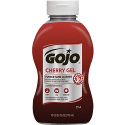 Item 581196, GOJO Cherry Gel Pumice heavy-duty hand cleaner squeeze bottles have a 