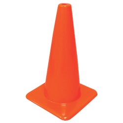 Item 581844, Hi-visibility orange safety cone. Made of flexible flow mold plastic.