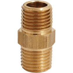 Item 582816, Miltons Brass Male hex nipple coupler is finished with male national pipe 