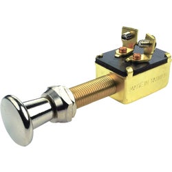 Item 586080, Push-pull switch featuring a chrome-plated brass face nut, washer, and back