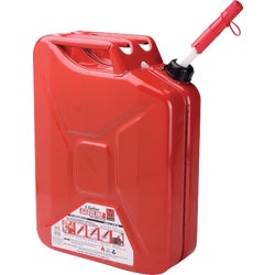 Item 595936, Metal "Jerry" gas can. Auto shut off can with flame mitigation device.