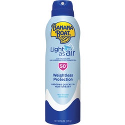 Item 600048, Banana Boat Light as Air clear spray SPF 50 is a broad spectrum UVA/UVB 