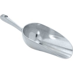 Item 600090, Heavy-duty die-cast aluminum scoop has finger grooves in the handle to 