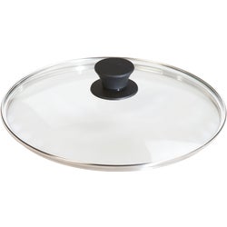 Item 600386, Tempered glass lid has a stainless steel rim and silicone knob for improved