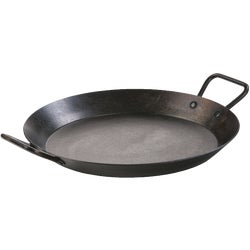Item 600808, 12 gauge carbon steel fry pan is pre-seasoned with soy oil.