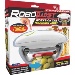 Item 601128, Hands free robotic opener opens any size jars and bottles with the push of 