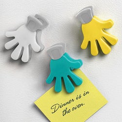 Item 601259, Hand-shaped clip and magnet combination is great for holding multiple small