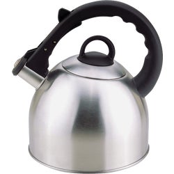 Item 601645, Stainless steel tea kettle has a comfortable and heat resistant handle with