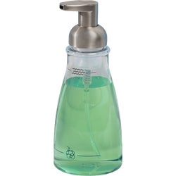 Item 601732, Clear plastic base soap dispenser with brushed nickel lid.