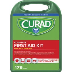 Item 602274, Kit contains essential Curad brand first aid items including latex-free 