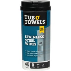 Item 602436, Tub O' Towels Stainless Steel Wipes remove fingerprints, water marks, 