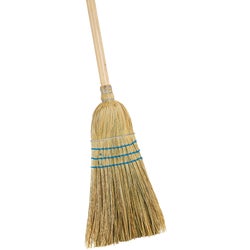 Item 602487, Good quality corn broom is constructed of corn fibers with 2 rows of 